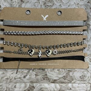 American Eagle Choker Necklaces Lot‎ Of 5 Yin Yang Silver tone Adjustable NEW